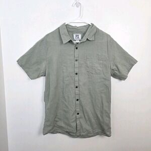 PX Clothing Sage Green Linen Blend Button Up Short Sleeve Shirt‎ Size Medium